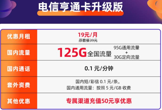 不换号也能升级流量卡套餐了 电信亨通卡升级版月费19元可享125G大流量+充50送50