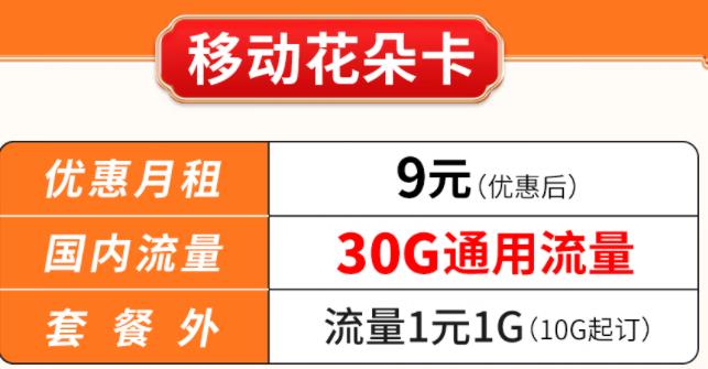 北瓜通信语音包套餐介绍 移动花花卡优惠月租1元可享10G通用 超出套餐流量1元1G