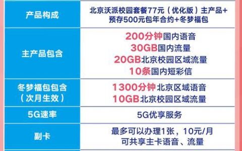 天津联通沃派梦想卡2023年套餐详解