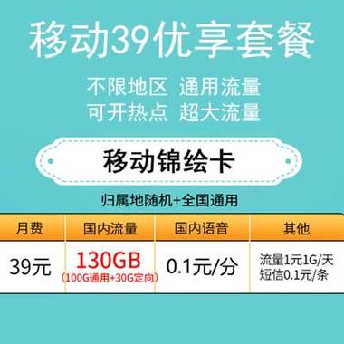 移动花卡39元套餐，支持全国漫游